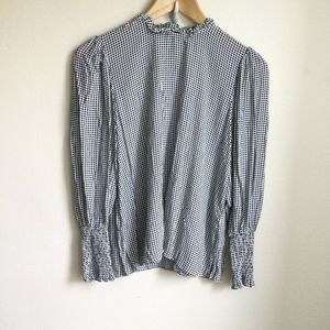 ZARA BLOUSE Black White Pullover Size S Long Sleeves